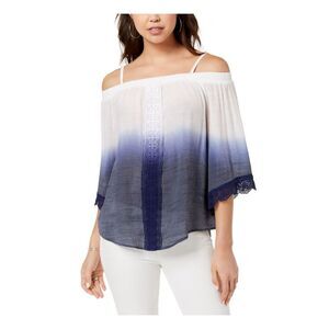 BCX Womens Top Navy 3/4 Sleeve Off Shoulder Ombre Juniors 2XS